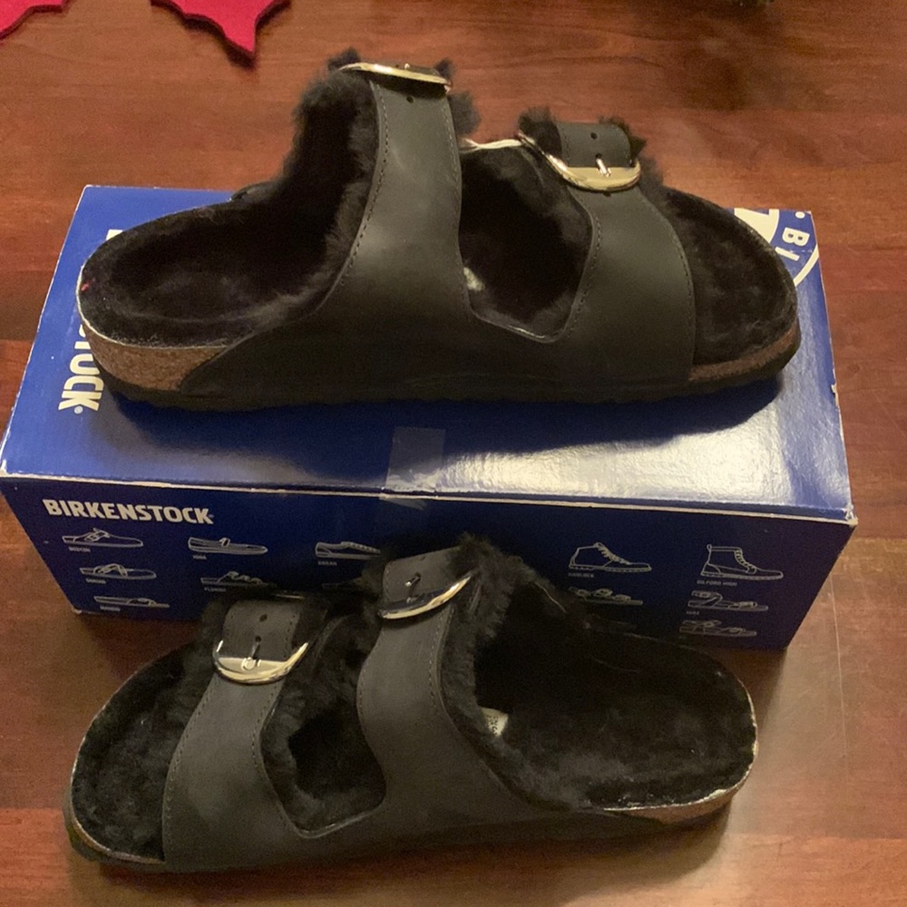 Birkenstocks Arizona Big Buckle Shearing Black